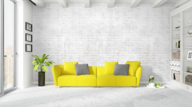 Modern parlak iç. 3D render