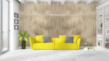 Modern parlak iç. 3D render