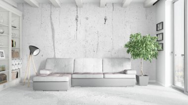 Modern parlak iç. 3D render