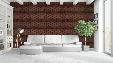 Modern parlak iç. 3D render