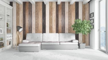 Modern parlak iç. 3D render