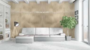 Modern parlak iç. 3D render