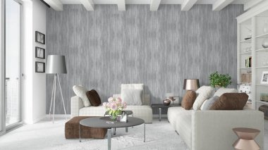 Modern parlak iç. 3D render