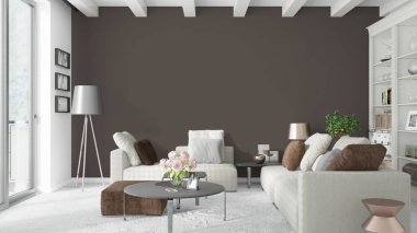 Modern parlak iç. 3D render