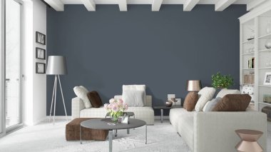 Modern parlak iç. 3D render