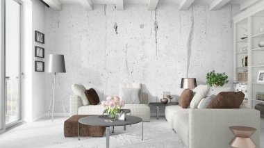 Modern parlak iç. 3D render