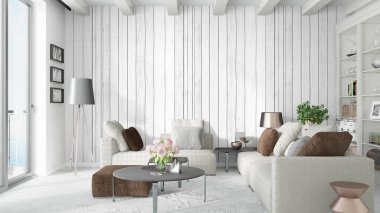 Modern parlak iç. 3D render