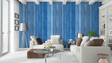 Modern parlak iç. 3D render