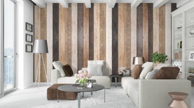 Modern parlak iç. 3D render