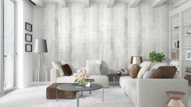 Modern parlak iç. 3D render