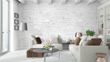 Modern parlak iç. 3D render