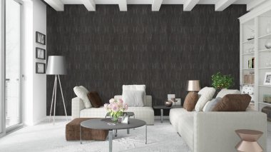 Modern parlak iç. 3D render