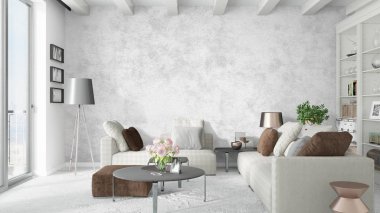 Modern parlak iç. 3D render