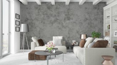 Modern parlak iç. 3D render