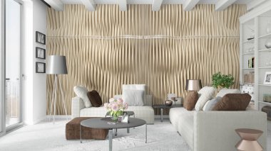 Modern parlak iç. 3D render