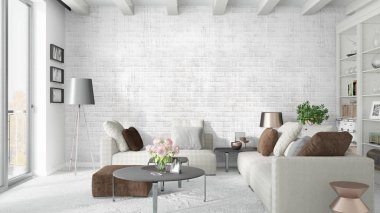 Modern parlak iç. 3D render