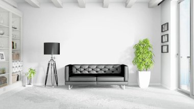 Modern parlak iç. 3D render