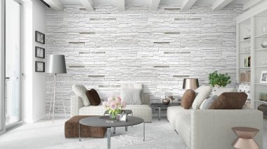 Modern parlak iç. 3D render