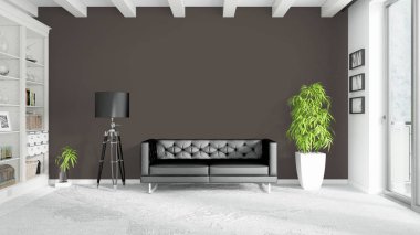 Modern parlak iç. 3D render