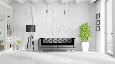 Modern parlak iç. 3D render