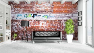 Modern parlak iç. 3D render