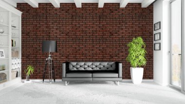 Modern parlak iç. 3D render