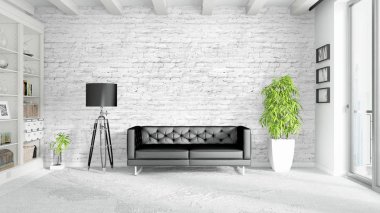 Modern parlak iç. 3D render