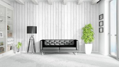 Modern parlak iç. 3D render