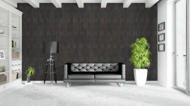 Modern parlak iç. 3D render