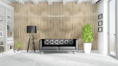 Modern parlak iç. 3D render