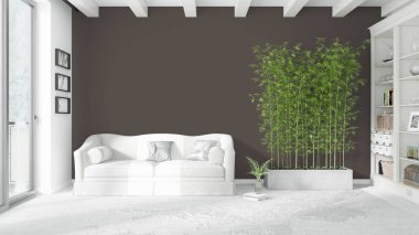 Modern parlak iç. 3D render