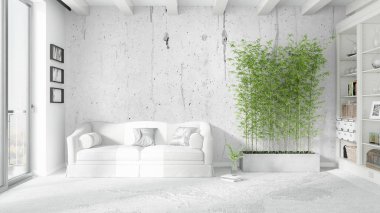 Modern parlak iç. 3D render