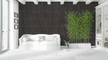 Modern parlak iç. 3D render