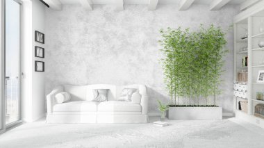 Modern parlak iç. 3D render