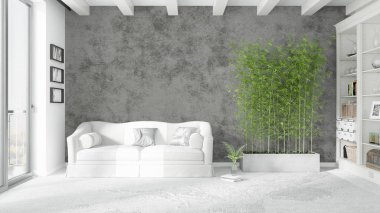 Modern parlak iç. 3D render