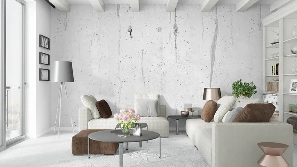 Modern parlak iç. 3D render