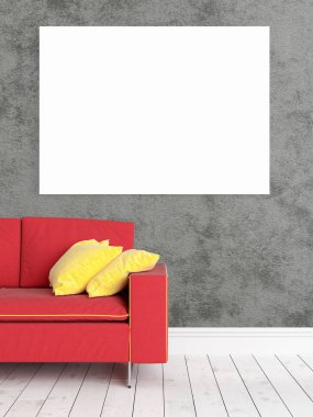 Boş çerçeve ile modern parlak iç. 3D render