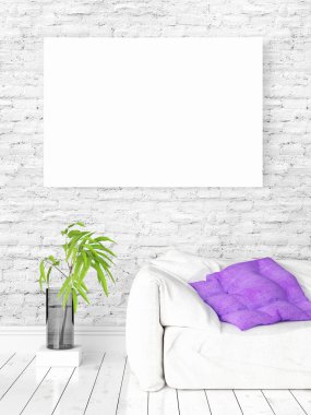 Boş çerçeve ile modern parlak iç. 3D render