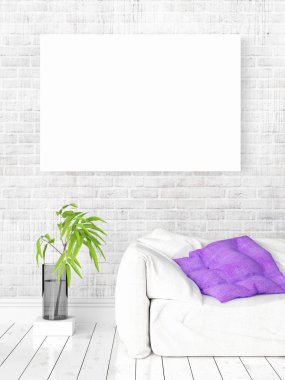 Boş çerçeve ile modern parlak iç. 3D render