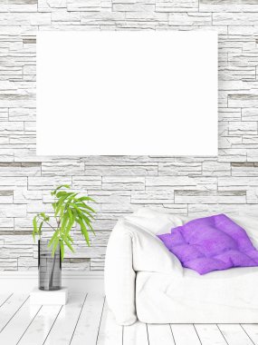 Boş çerçeve ile modern parlak iç. 3D render