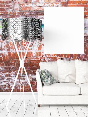 Boş çerçeve ile modern parlak iç. 3D render