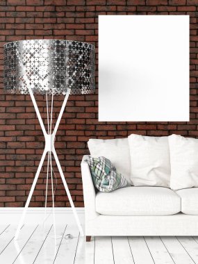 Boş çerçeve ile modern parlak iç. 3D render