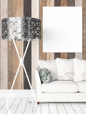 Boş çerçeve ile modern parlak iç. 3D render