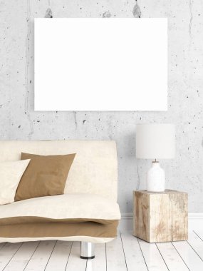 Boş çerçeve ile modern parlak iç. 3D render