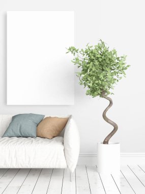 Boş çerçeve ile modern parlak iç. 3D render