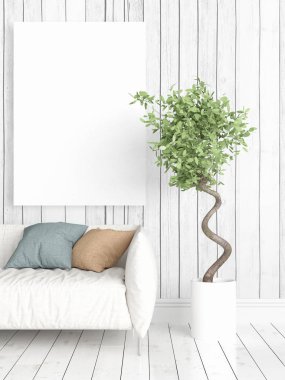 Boş çerçeve ile modern parlak iç. 3D render