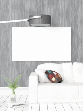 Boş çerçeve ile modern parlak iç. 3D render