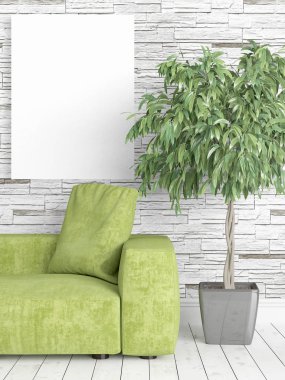 Boş çerçeve ile modern parlak iç. 3D render