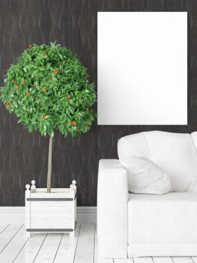 Boş çerçeve ile modern parlak iç. 3D render