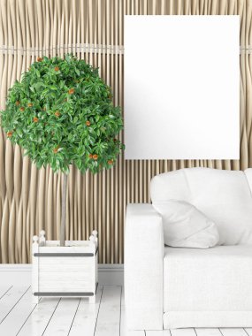 Boş çerçeve ile modern parlak iç. 3D render